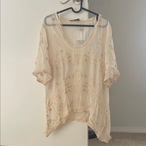 Zara Cream Embellished Blouse